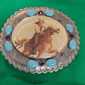 Western Rider Brooch with Turquoise and Purple Accents